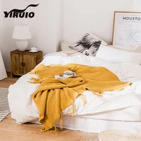 yiruio luxury brand design mossstitch blanket chic kawaii fringes decorative tapestry blanket soft warm sofa bed lesiure blanket