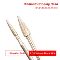 10pcs j needle bullet diamond grinding head mounted point bit burr polishing abrasive tools for stone jade peeling carving 1 6mm