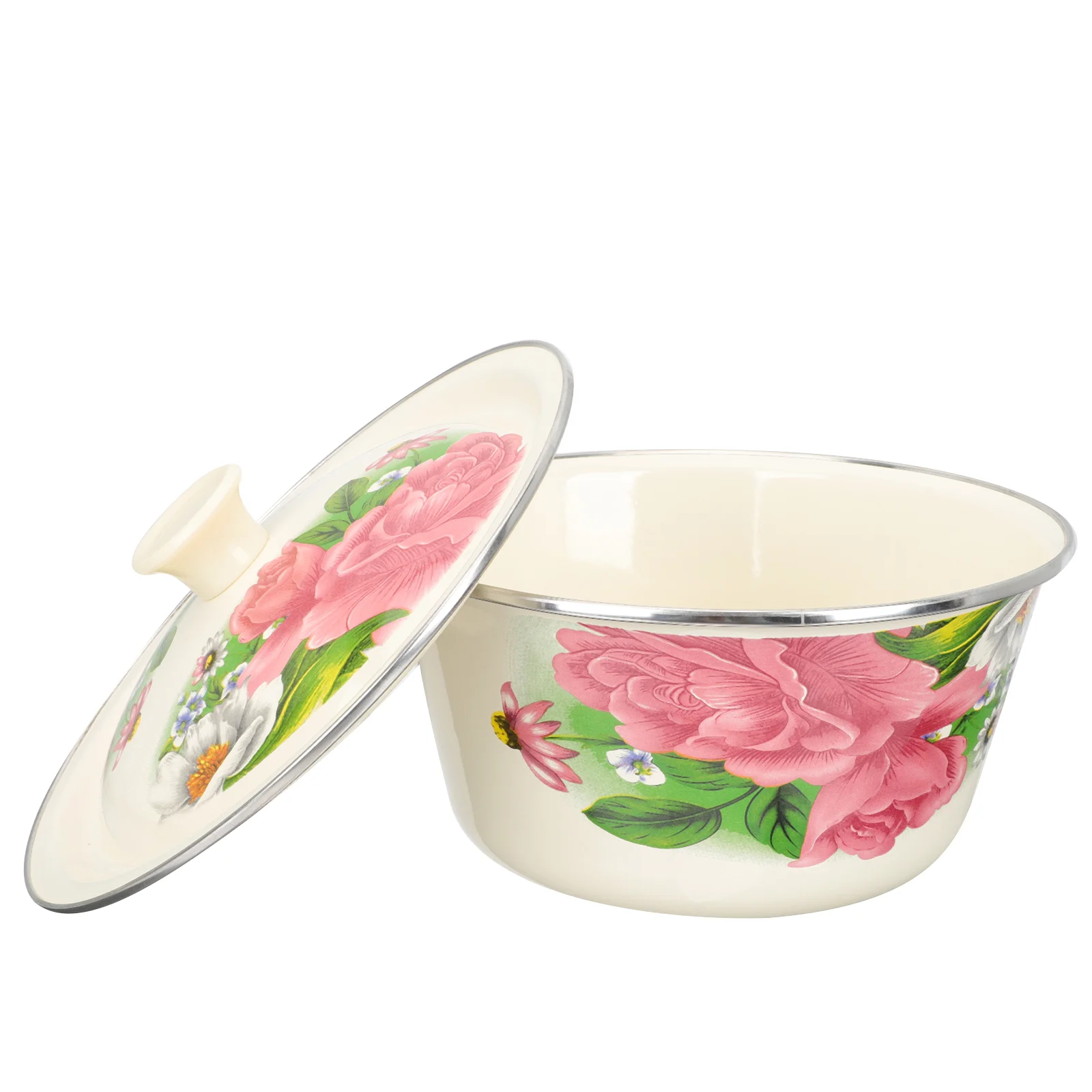 

Multi-purpose Enamel Basin Retro Style Basin with Lid Kitchen Egg Mixing Bowl