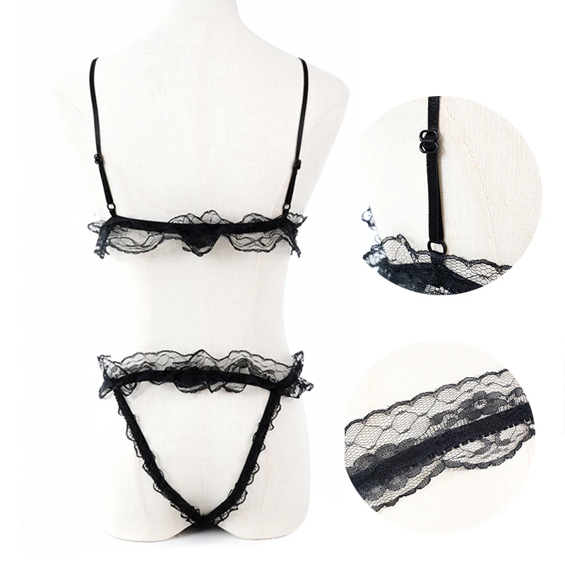 Комплект женского нижнего белья из прозрачного кружевного бюстгальтера и