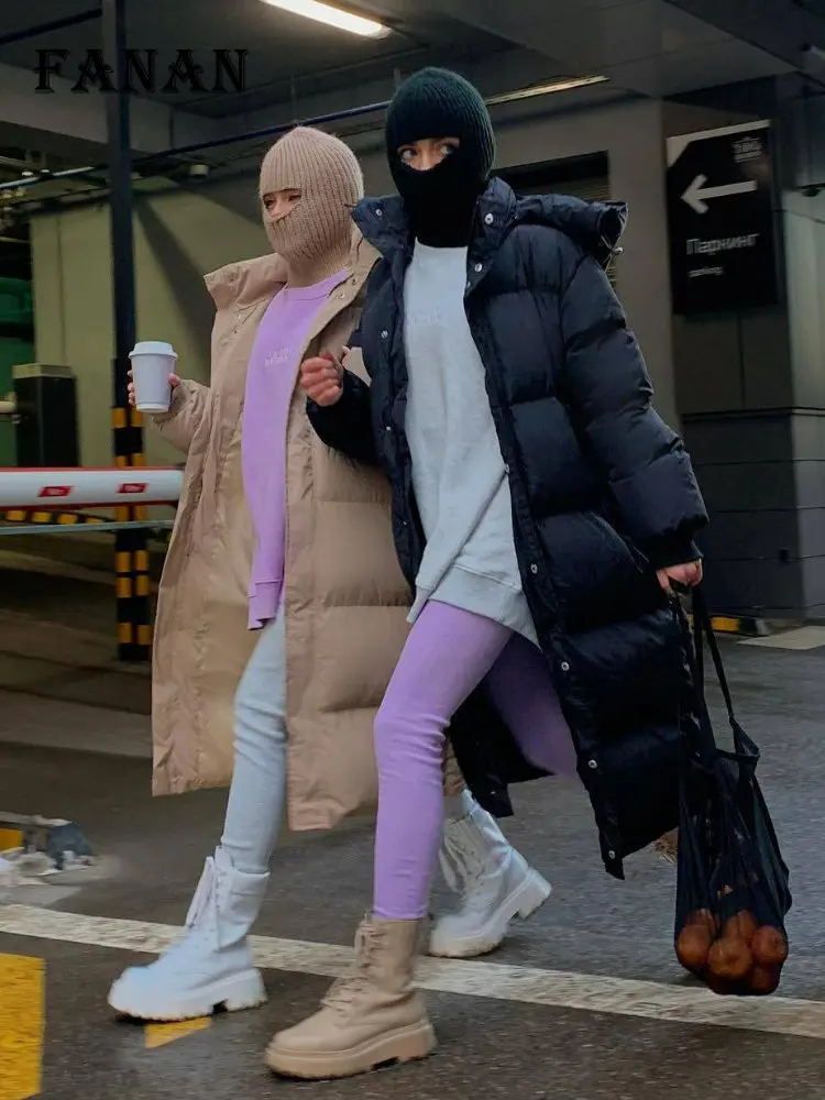 Winter Long Parkas Women Fashion Bubble Puffer Hoohed Jacket Down Coats Warm Thick Solid Casual Female Outwear Overcoat 2022