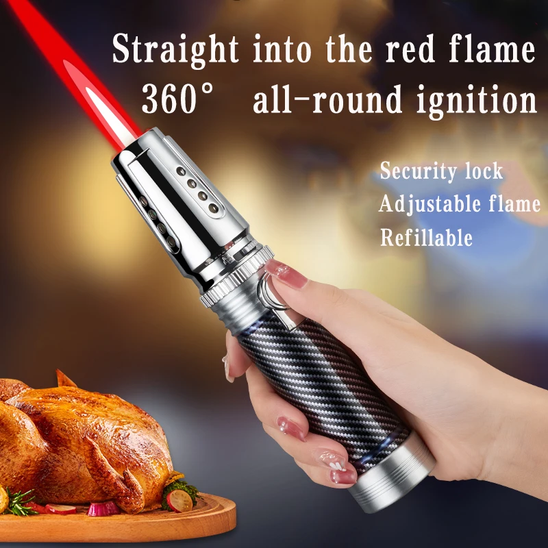 

1300℃ Spray Gun Turbo Metal Red Flame Gas Lighter Kitchen Cooking Smoking Accessories Windproof BBQ Cigar Lighters