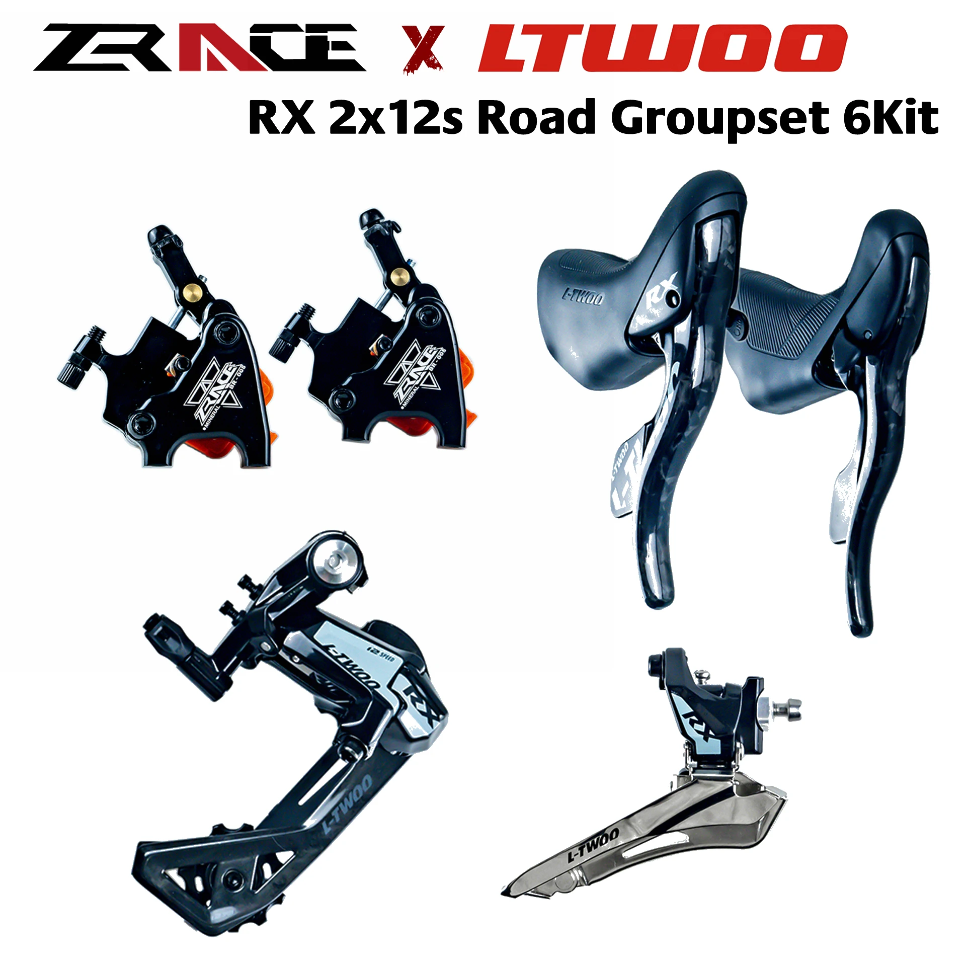 LTWOO RX 2x12 speed, 24s Road Hydraulic Brake Groupset 6Kit, Carbon Fiber, ZRACE Hydraulic Brake + Shifter + R / F Derailleur