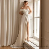 simple a line wedding dresses high slit satin 2022 summer open back draped off the shoulder sash floor length gowns robe de ma