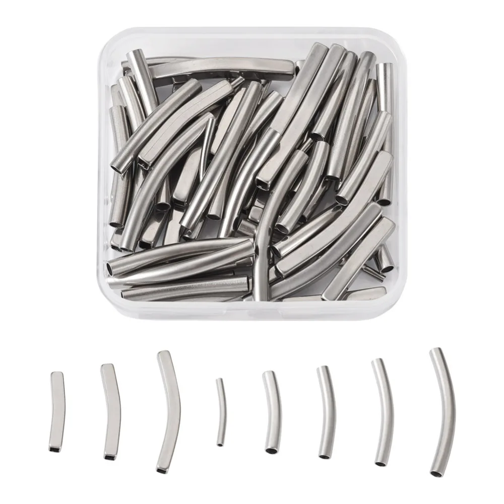 

64Pcs Stainless Steel Curved Tube Spacer Beads Connector Jewelry Findings For Bracelets Necklace DIY Jewelry Making Accessories