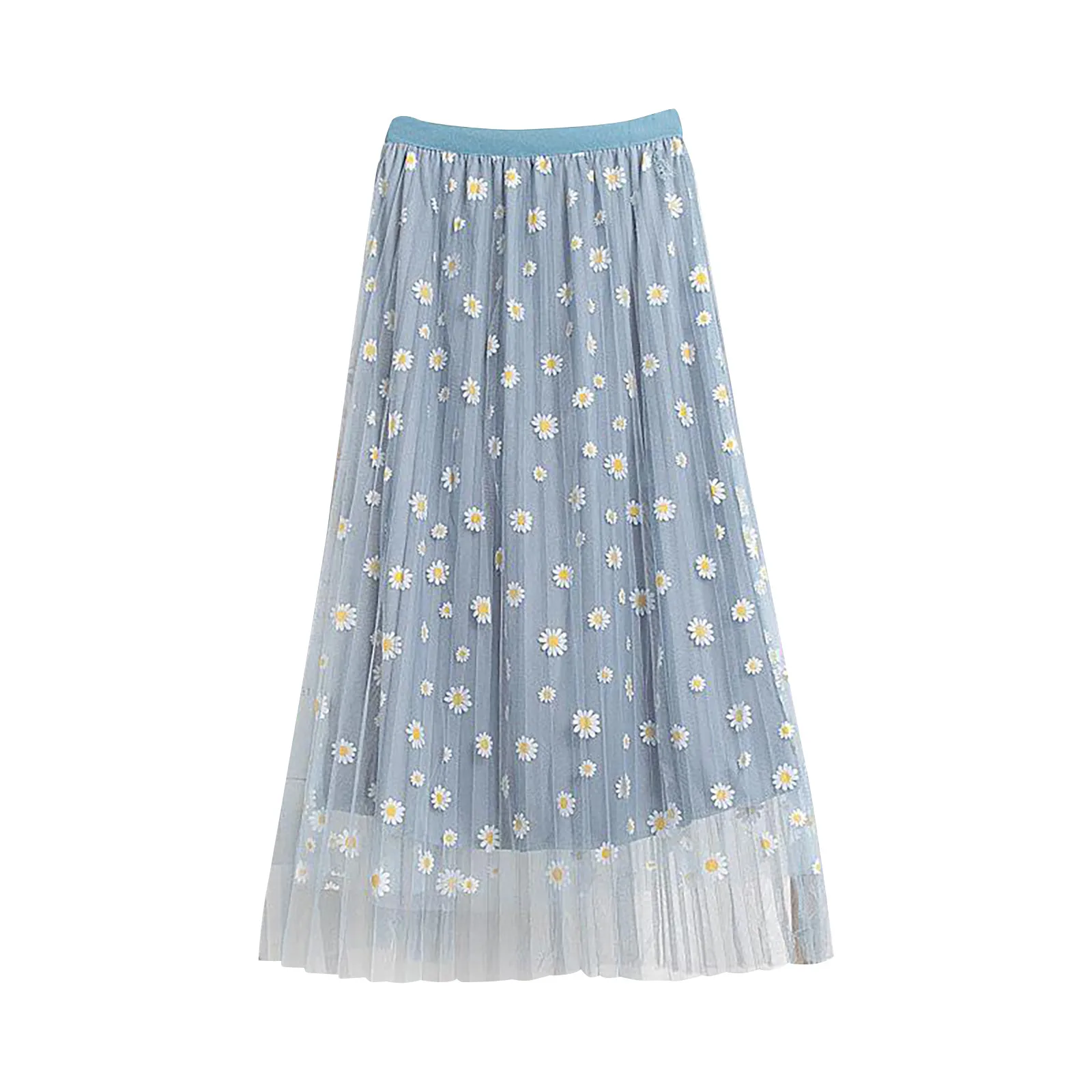 

Skirt Floral Swing Waist A-LineTulle Women Big Mesh Pleated Overlay Elastic Skirt