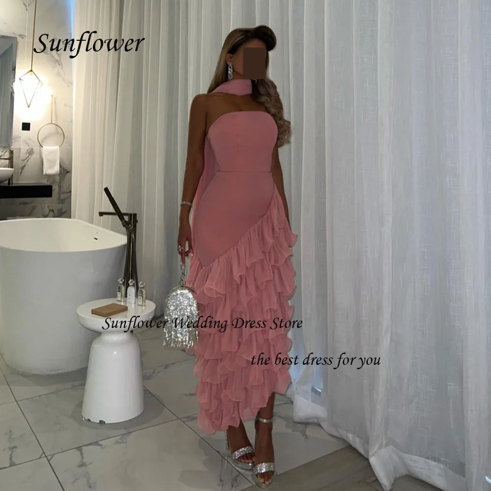 

Женское платье с подсолнухом, облегающее платье для выпускного вечера из крепа, без рукавов, с оборками, длиной до щиколотки, 2023