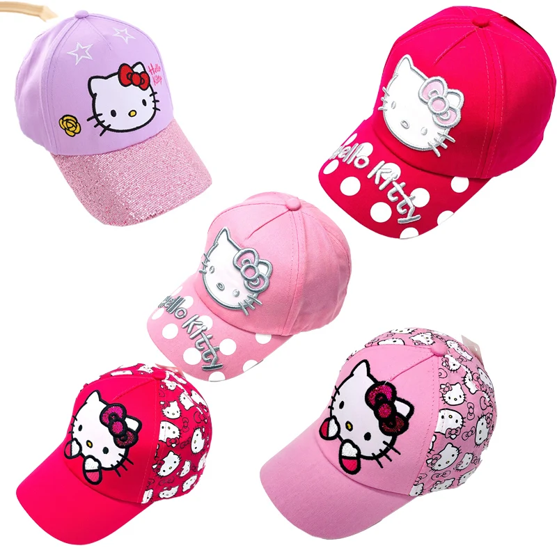 

2022 Sanrio Hellokitty Wholesale Spring Autumn Girls Cotton Sunshade Baseball Cap New Super Cute Children's Cap Kawaii Girl Gift