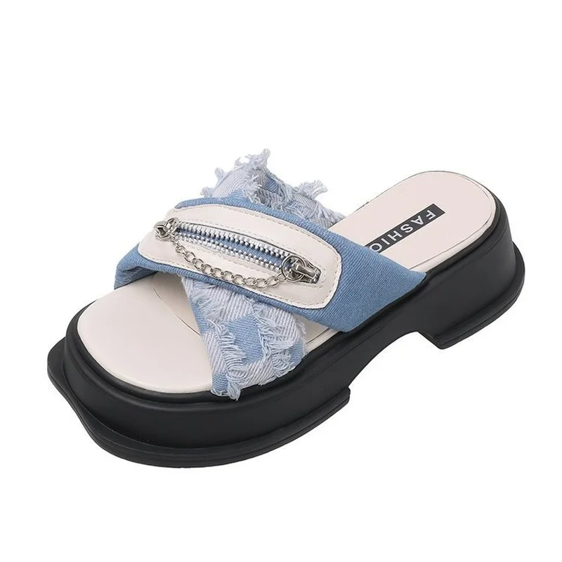 

Шлепанцы женские на толстой подошве, повседневные сандалии с цепочкой, тапочки, лето 2022