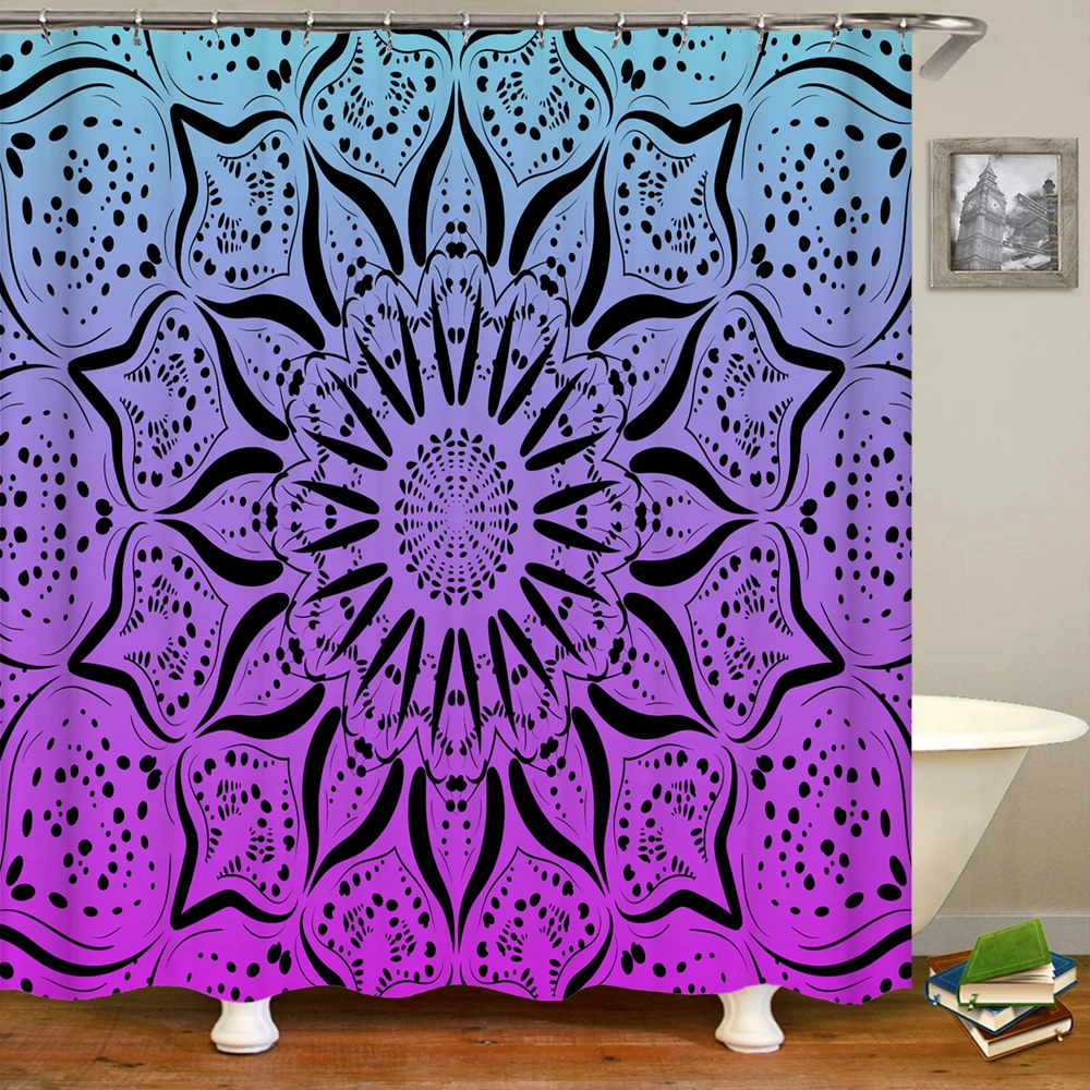 

Занавеска для душа из ткани с мандалой в богемном стиле, занавеска для ванной s, водонепроницаемый экран для ванной из полиэстера с 12 крючкам...