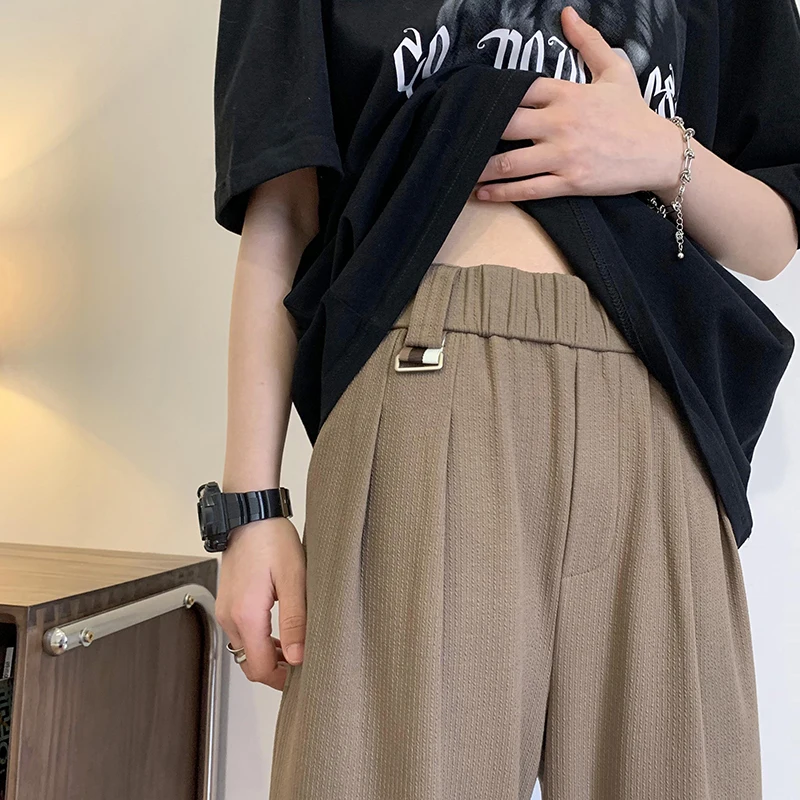 

Спортивные брюки в стиле Харадзюку, весна-лето, широкие штаны, мужские джоггеры, модные повседневные брюки, зеленые прямые свободные штаны с поясом