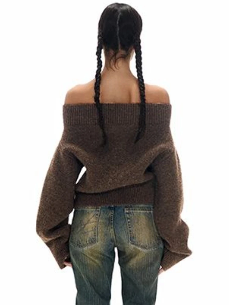 Сексуальные вязаные кардиганы с вырезом на шее осенние винтажные универсальные