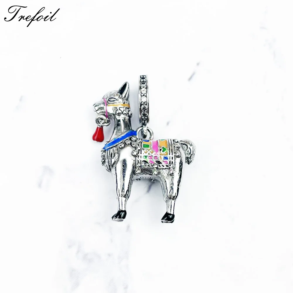 Dangle Charms Pendant Colourfully Decorated Alpaca Llama 925 Sterling Silver Fit Bracelets Trendy Fine Jewelry For Woman Man