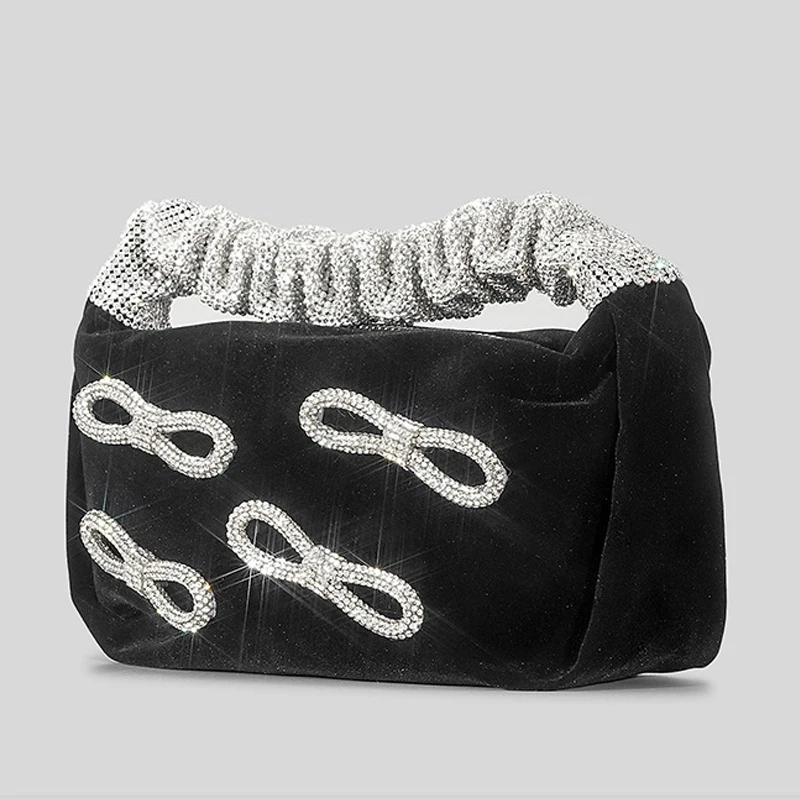 Маленькая квадратная велюровая Сумочка с бантом и стразами кошельки для женщин