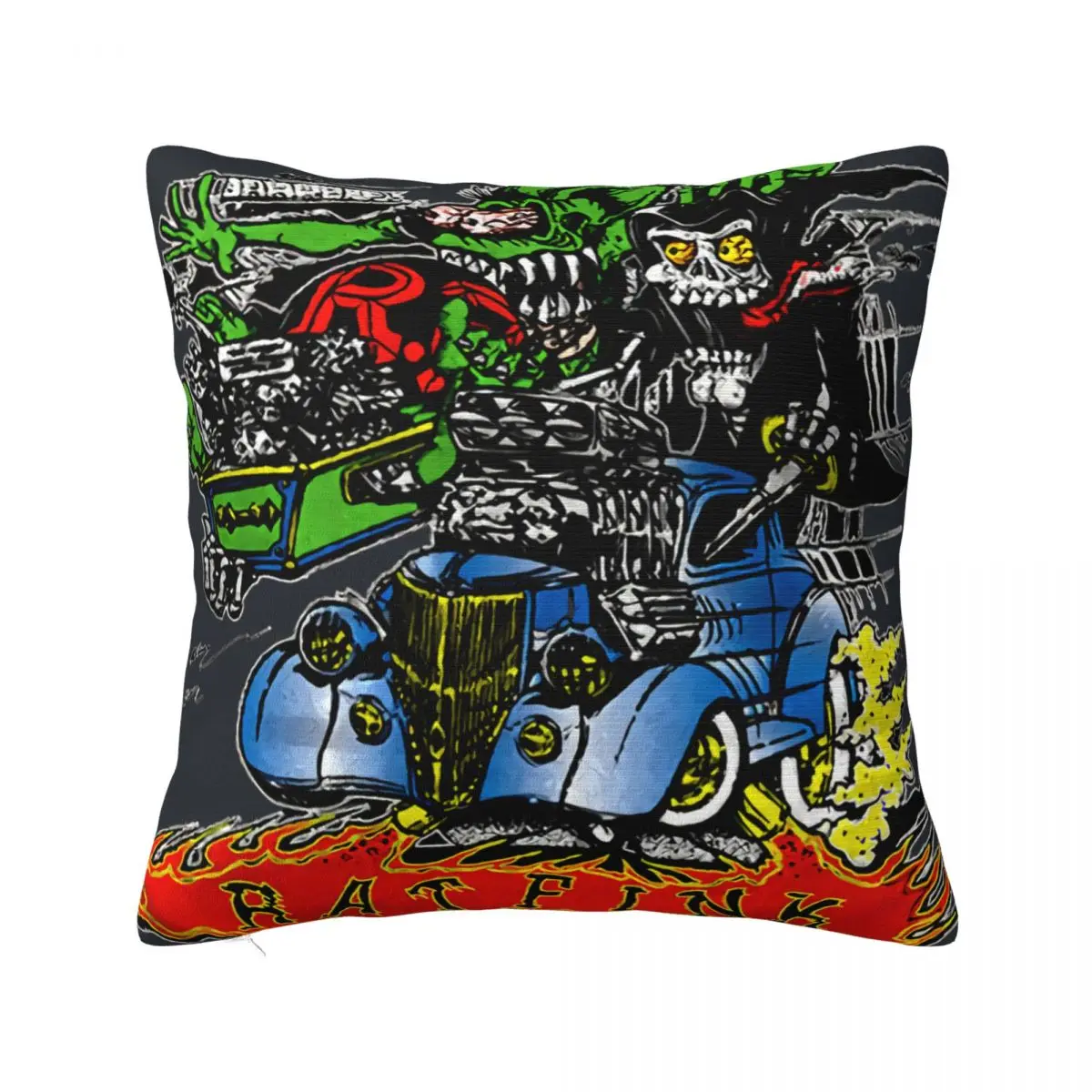 

Rat Fink Hot Rod Death Coffin Ed Big Print Pillow Case Luxury Big Size Cushion Covers Pillow Cases Home Decor Square Pillow