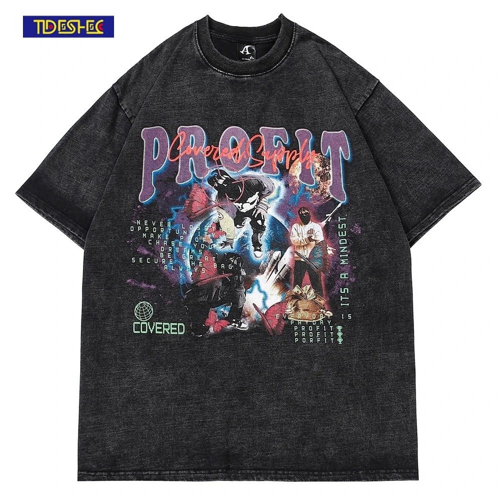 

2022 Men Hip Hop Washed T-Shirt Streetwear Alphabet Portrait Print T Shirt Harajuku Short Sleeve Top Cotton Casual Washed Tshirt