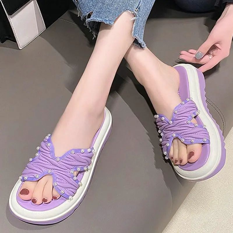 Hot Sale 2023 Summer Slippers Women Light Wedges Fashion Comfortable Shoes Casual Women Thick Bottom Elegant Simple Slippers