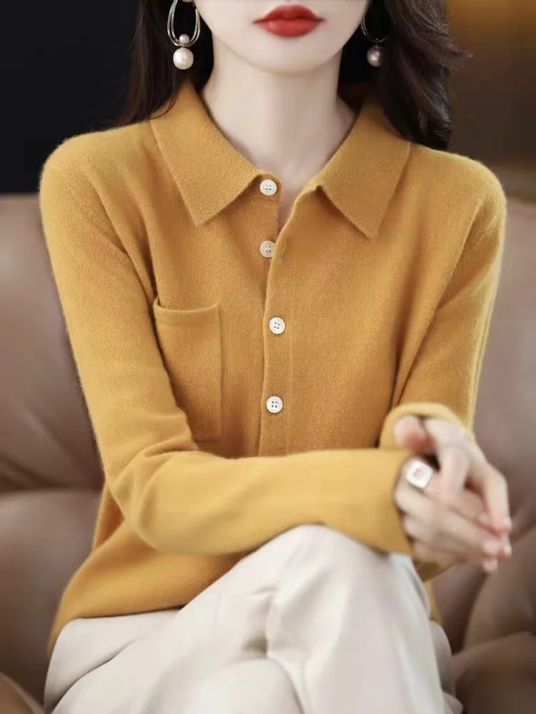 

Women's autumn and winter polo collar sweater knitted coat shirt woman