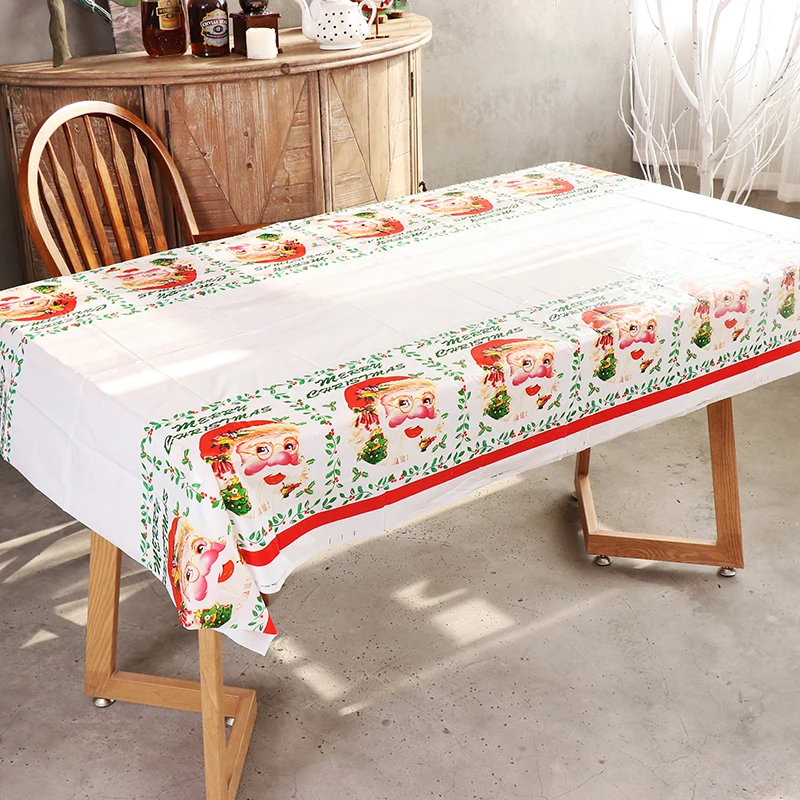 

Christmas Decoration Table Cover Santa Claus Snowman Disposable Plastic Table cloths for New Year Xmas Party Supplies TableCloth
