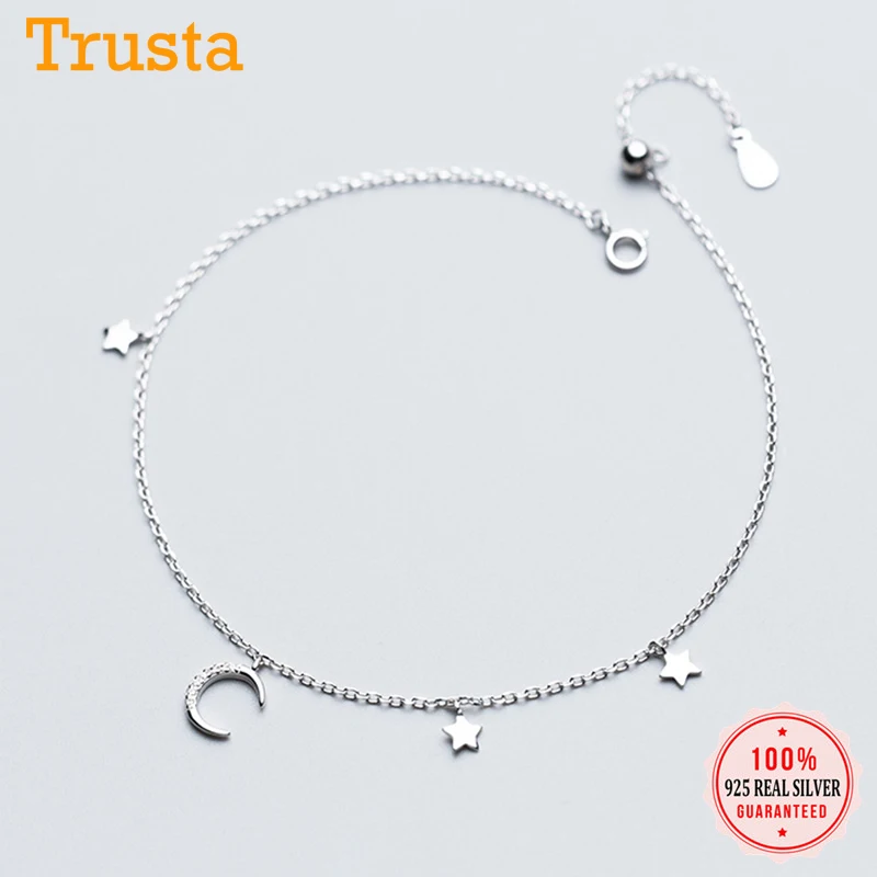 

TrustDavis Genuine 925 Sterling Silver Fashion Sweet Moon Star CZ Anklets For Women Lady S925 Jewelry Birthday Present DA1325