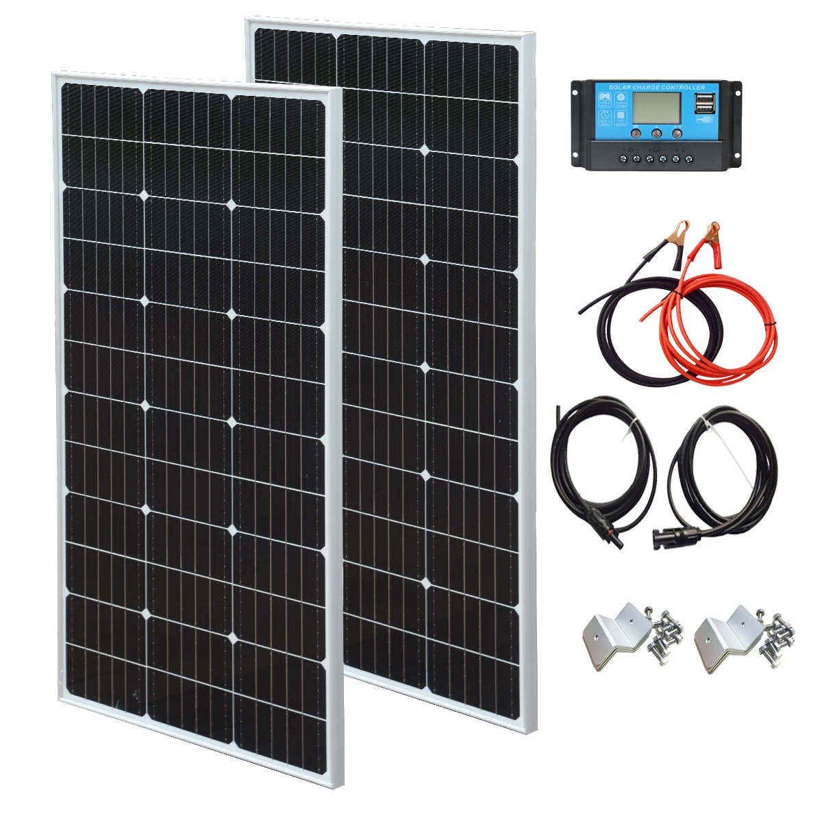 

XINPUGUANG 200W Glass Solar Panel kit or Monocrystalline PV 2x 18V 100W for 12V 24V Camping RV Marine family sunshine Home yard
