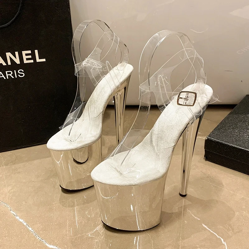 Женские босоножки с прозрачной пряжкой на высоком каблуке 20 см