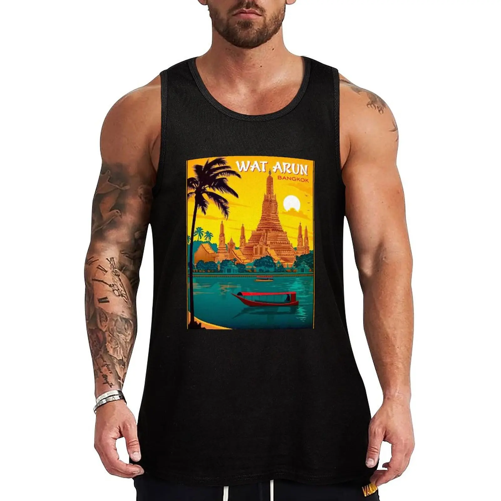 Тайланд: Винтажная Футболка с принтом храма Ват арун мужская майка Мужская