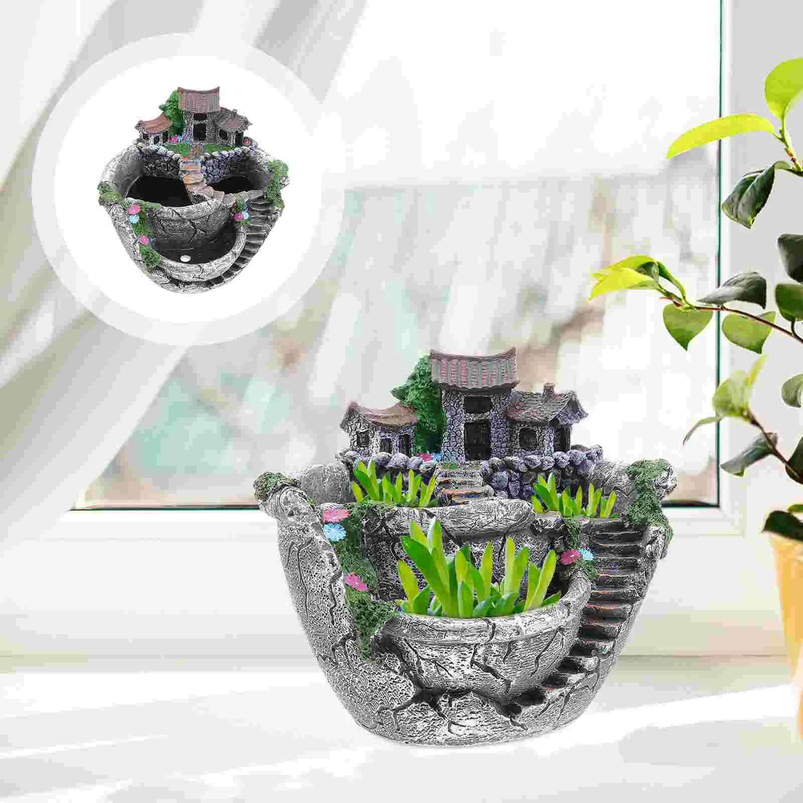 

Pot Succulent Pots Flower Resin Mini Platter House Gardening Micro Landscape Artificial Flowers Decor Diy Statues Fleshy