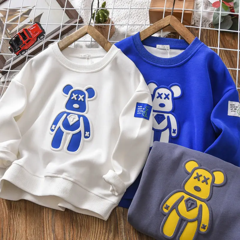 Boy's Hoody Spring and Autumn 2022 New Cartoon Western Style Children's Long Sleeve Bottoming Shirt