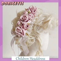 children headdress pretty handmade rose lace ribbon hairband little girl daily activity dress up princess style hair accessories
