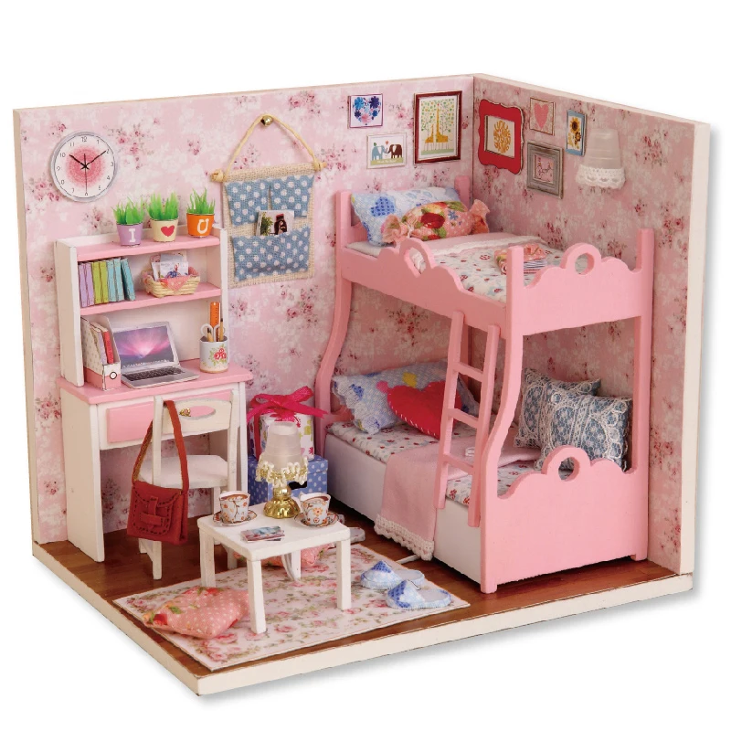 cutebee diy house miniature with furniture led music dust cover model building blocks toys for children casa de boneca free global shipping