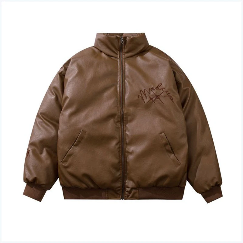 

KBAT Embroidery Winter Thick Warm Parkas Women Fashion Black PU Leather Coats Women Elegant Zipper Cotton Jackets Female Ladies