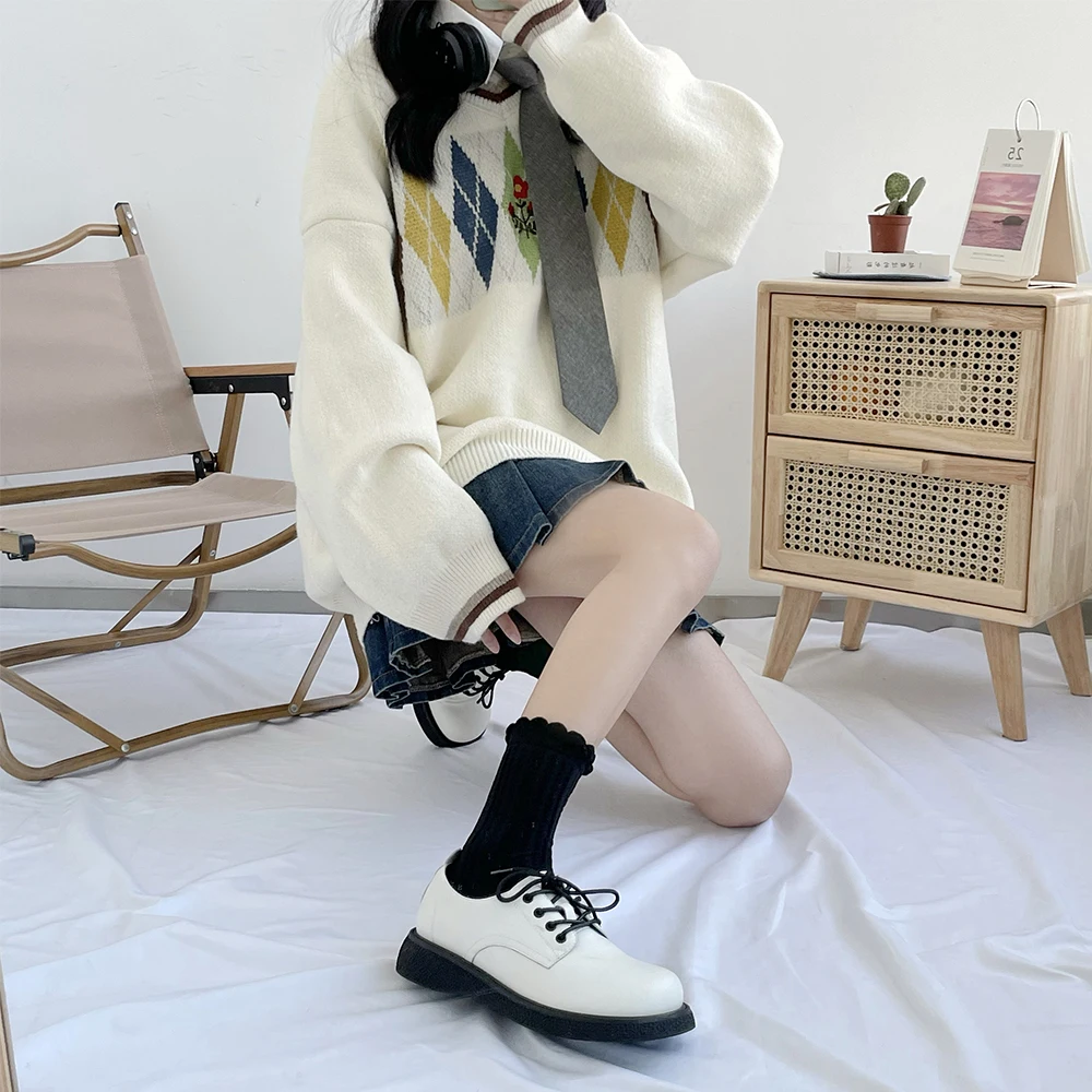 

Носки Xiano JK, милые кружевные носки в стиле "Лолита", Детские однотонные носки в стиле "Лолита", универсальные носки со средней посадкой