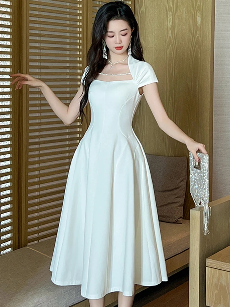 

Модное роскошное элегантное женское вечернее длинное платье, женское шикарное сексуальное облегающее платье средней длины с квадратным вырезом, женское платье для выпускного вечера