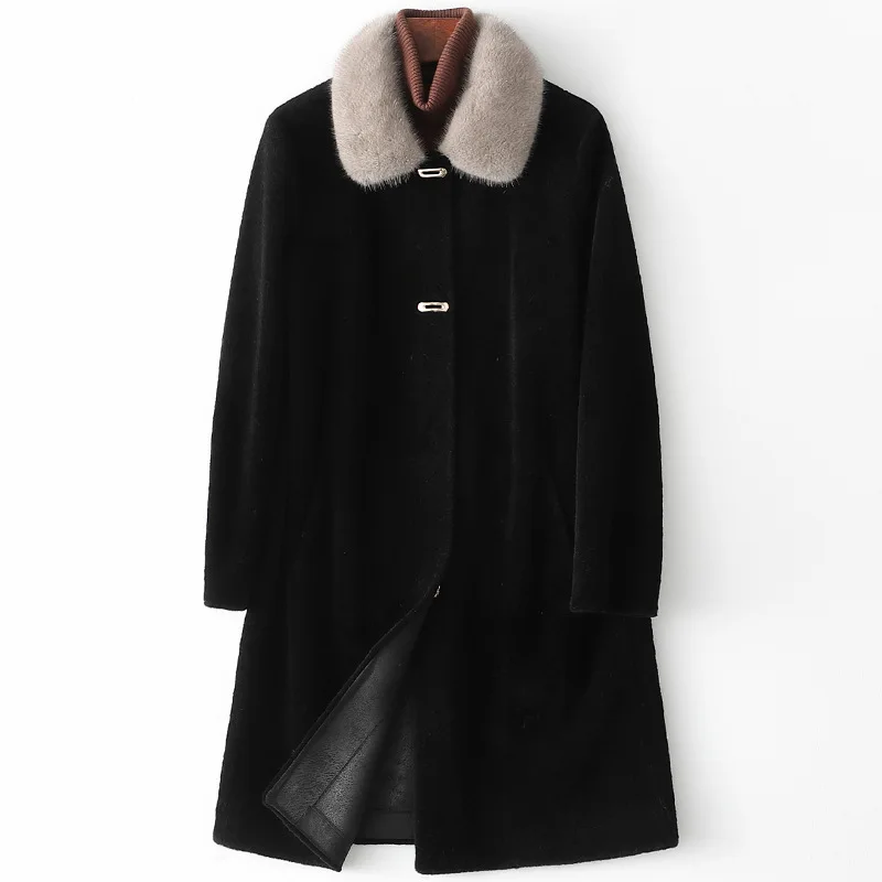 Winter Wool 2022 fashion mink wool collar sheep shearling coat for women