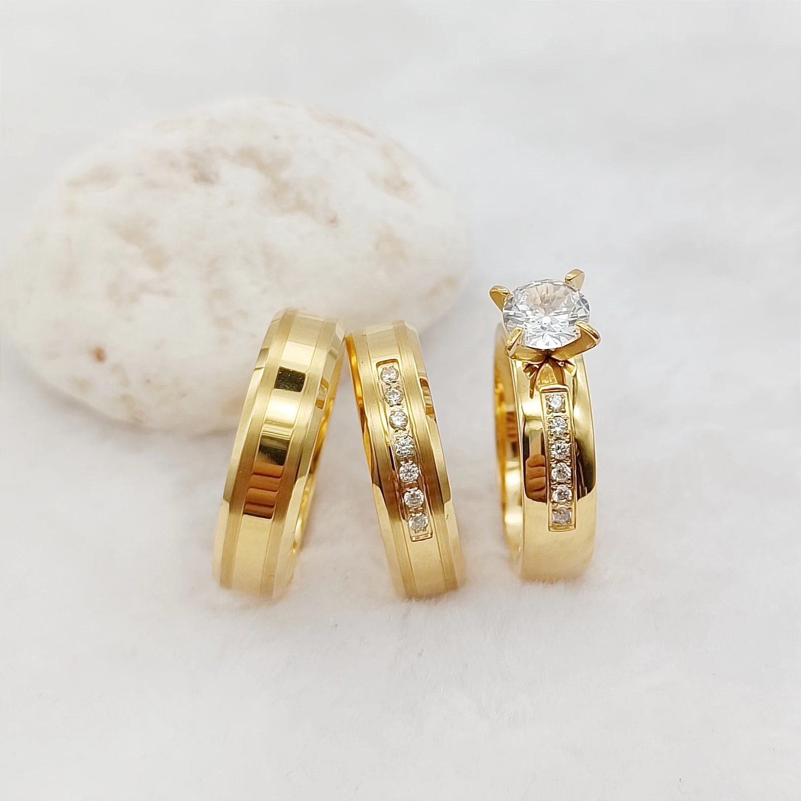 

3pcs Marriage Promise Wedding Engagement Rings Sets For Couples 18k Gold Plated Jewery cz Diamond Ring