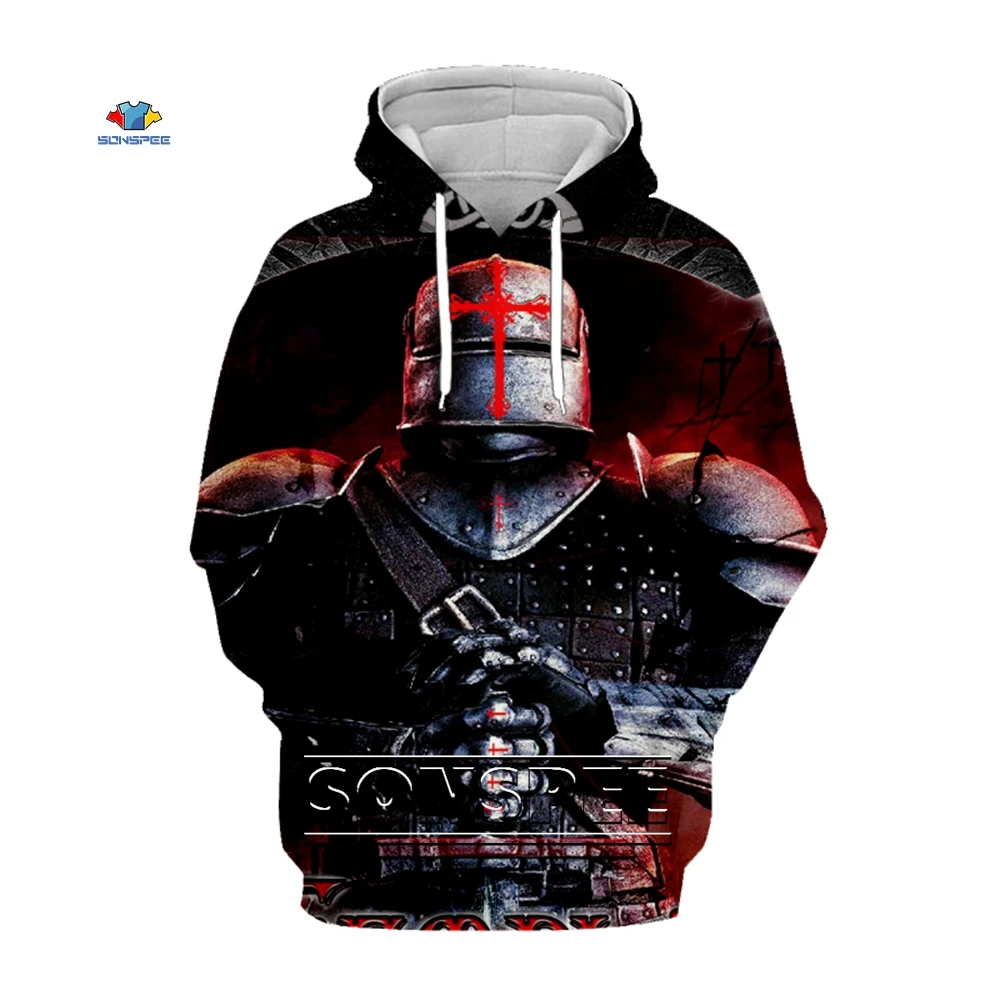 

SONSPEE 3D Print Men's Hoodie Vintage Knights Templar Anime Casual Hip Hop Long Sleeve Autum Men Clothing Pullover Tops Harajuku