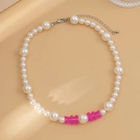 vintage fashion imitation pearl single layer stitching clavicle chain resin bear pendant jewelry for women girl jewelry gift