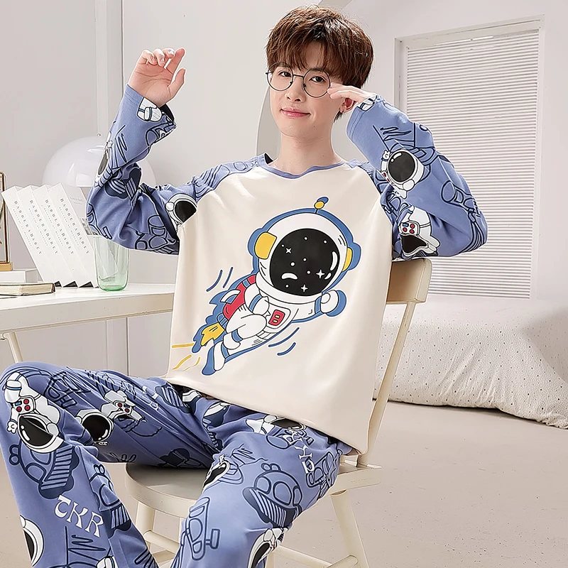 Мужские пижамы на весну и осень с длинными рукавами больших размеров для