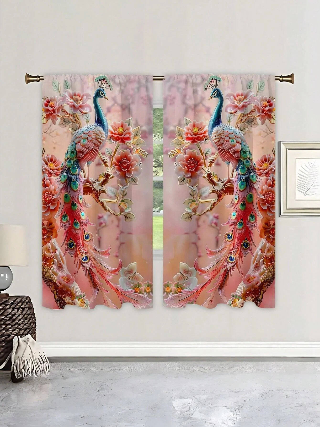 2 шт. декоративные занавески с принтом павлина