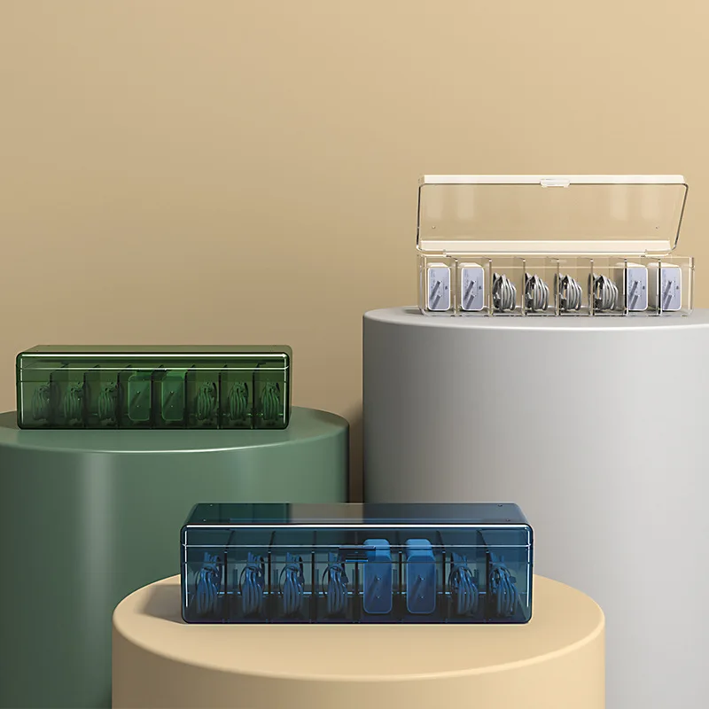 

Clear Cable Storage Box Transparent Plastic Data Line Storage Container for Desk Stationery Makeup Organizer Key and Jewelry Box