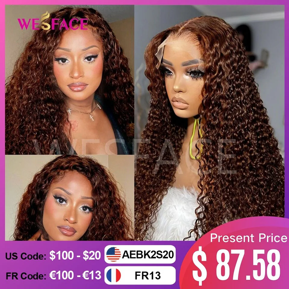 13X4 Curly Lace Front Human Hair Wigs For Women Chocolate Brown HD Lace Deep Wave Frontal Wig Brazilian Kinky Curly Human Hair