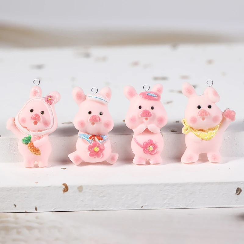 

10pcs Resin Animal Pig Flowers Charms Charm Diy Earrings Bracelet Necklace Pendant Jewelry Making for Phone Case Hairpin C1018