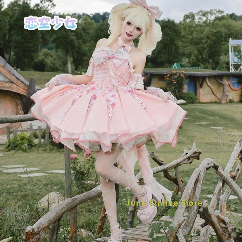 Фото Костюмы для косплея в стиле аниме Infinity Nikki, розовое платье без рукавов с кружевом и нашивками в виде роз, для вечеринок, в стиле Sweet Lolita. №3