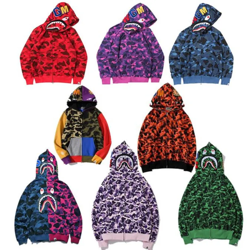 

2022 Men Hoodies Fashion Printed Couples Wear Hoodie Casual Cardigan Hooded Bapes Shark Sweatshirt Coat Streetwear Men Jacket
