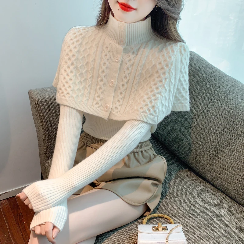 

Женский однобортный свитер-накидка, осенне-зимний комплект из двух предметов