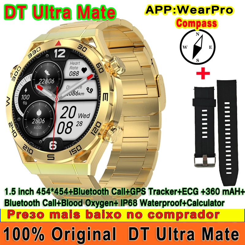 

Оригинальные умные часы DT Ultra Mate, телефон 1,5 дюйма, Bluetooth, вызов, компас, GPS, отслеживание мирового времени, водозащита IP68, ЭКГ, спортивные Смарт-часы