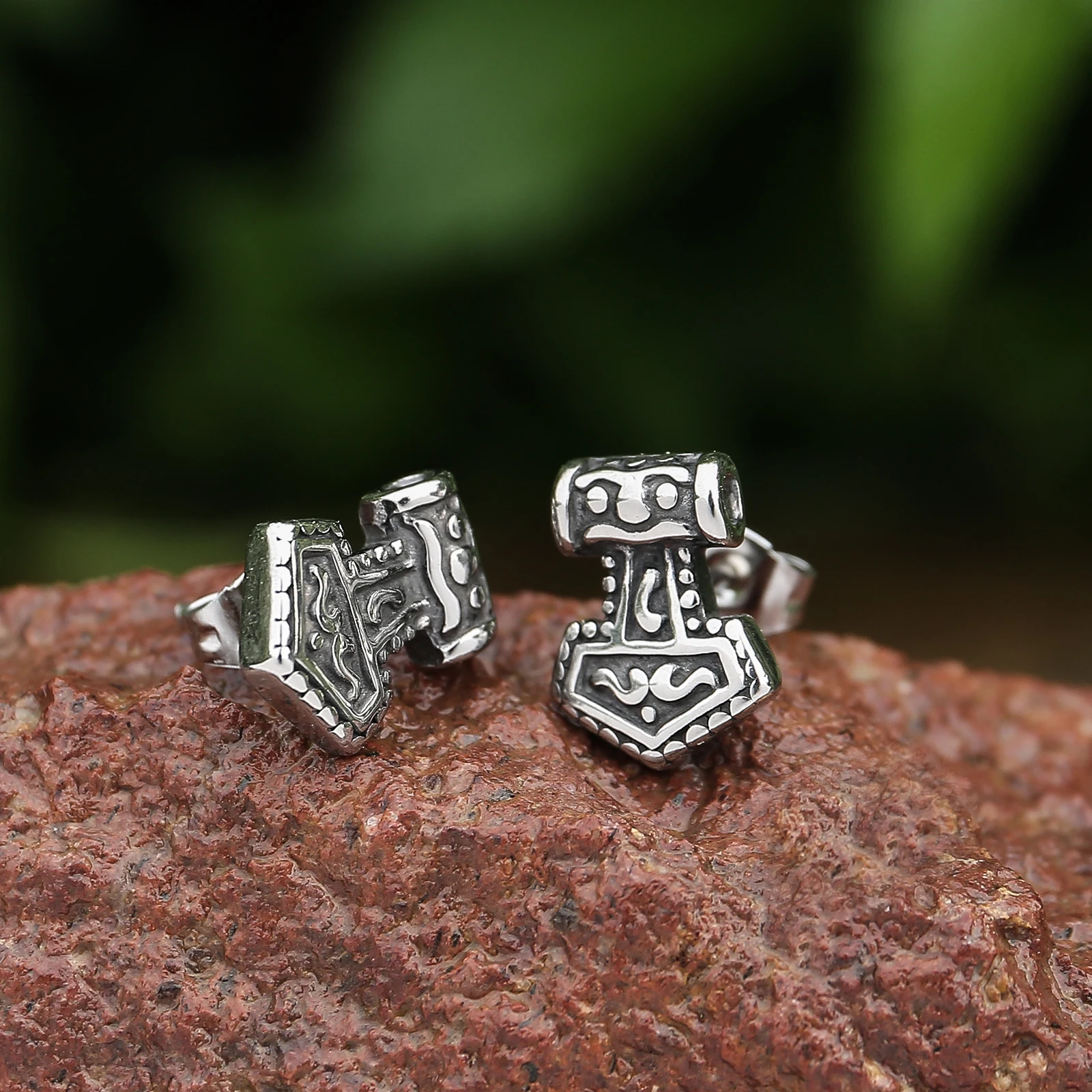 

Small size stainless steel thor's hammer stud earrings for men