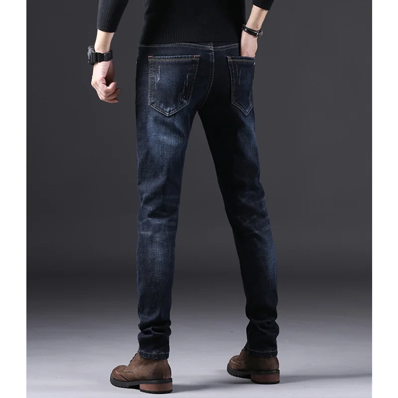 Men's Wear 2022 New Pattern Recreational Blue Black Pants Elastic Force Straight Cylinder Comfortable Loose Jeans Autumn Female