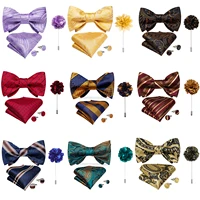 men wedding party bow tie brooch pin pocket square set grooms formal dress gold red paisley bowtie butterfly tie bowknot dibangu